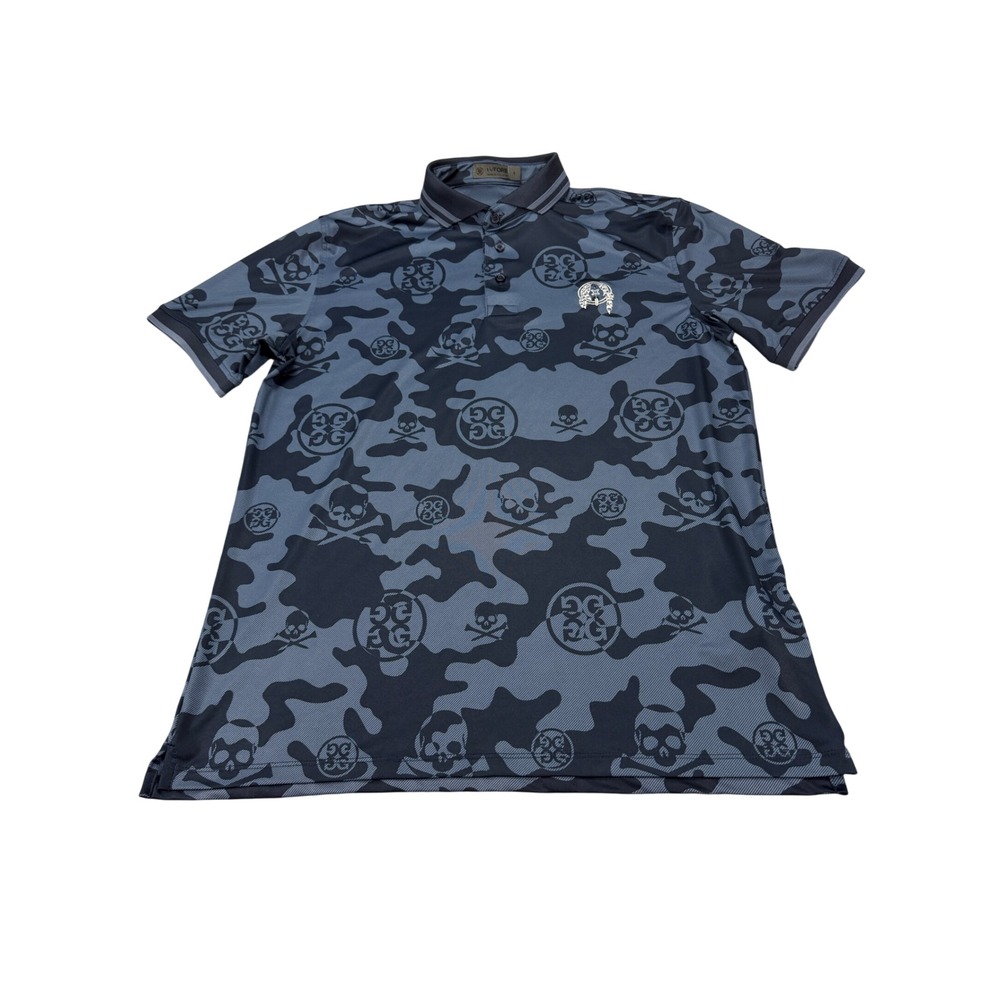 G/FORE Mens Skull & T-Band Camo Golf Polo Shirt Blue Grey Large L with Logo